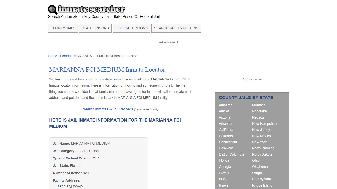 MARIANNA FCI MEDIUM Inmate Locator - Inmate Searcher